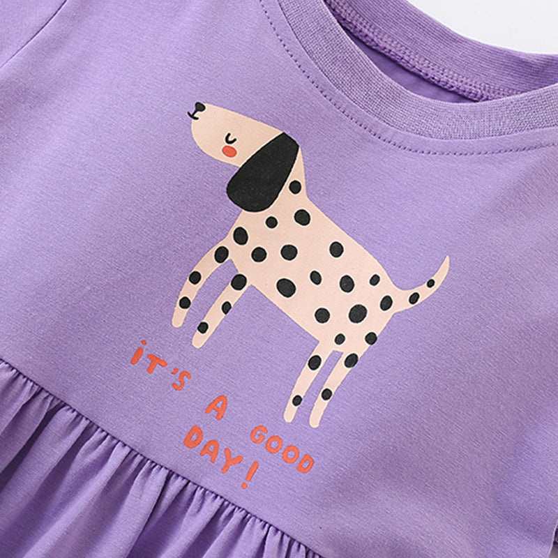 Summer Arrival Animals Cartoon Pattern Short Sleeves Dress for Stylish Girls