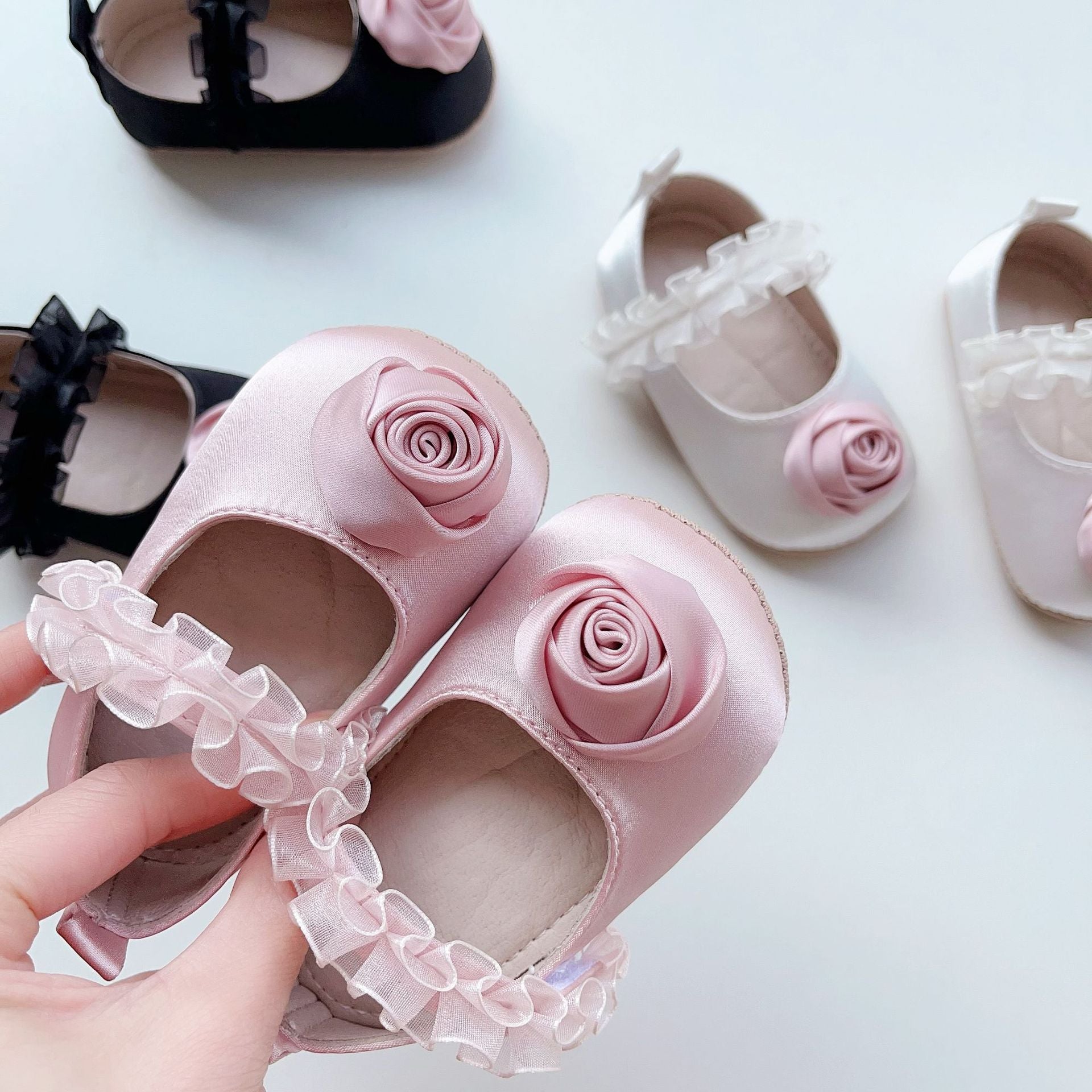 Arrival Baby Girl 3D Flower Ruffle Lace Toddler Soft-Sole Anti-Slip Walking Shoes